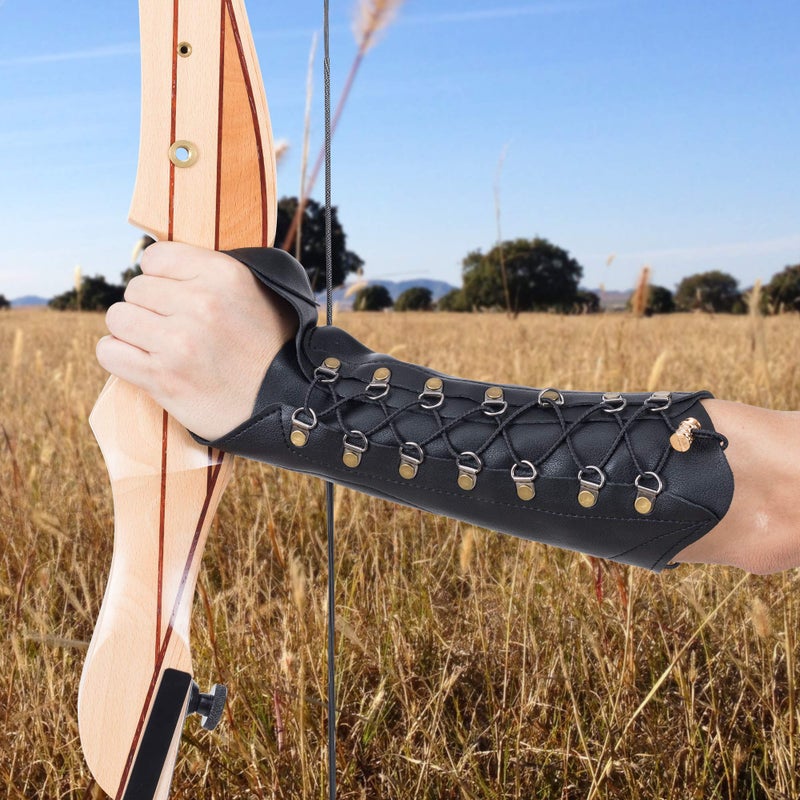 Windfulogo PU Leather Archery Arm Guard Hand Protector Brace Longbow Hunting Shooting Black for Women & Men - Image 3